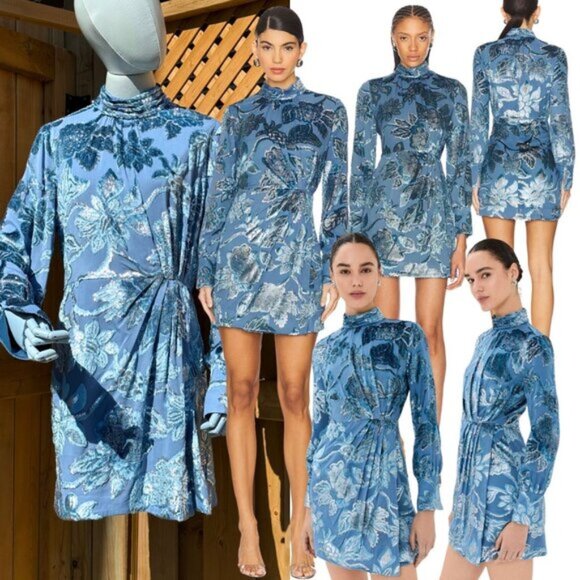 🆕 SIMKHAI 🧿 NWOT Halen Draped Velvet Mini Dress, Celestial Blue - Sz US 8 - Picture 1 of 14